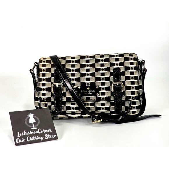 Kate Spade Women's Black White Fabric Essex Scout Purse Messenger Small 1875 - Picture 3 of 12